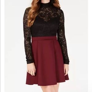 B. Darlin Women Black Burgundy Red Lace-Top Fit & Flare Dress MACY's 5/6